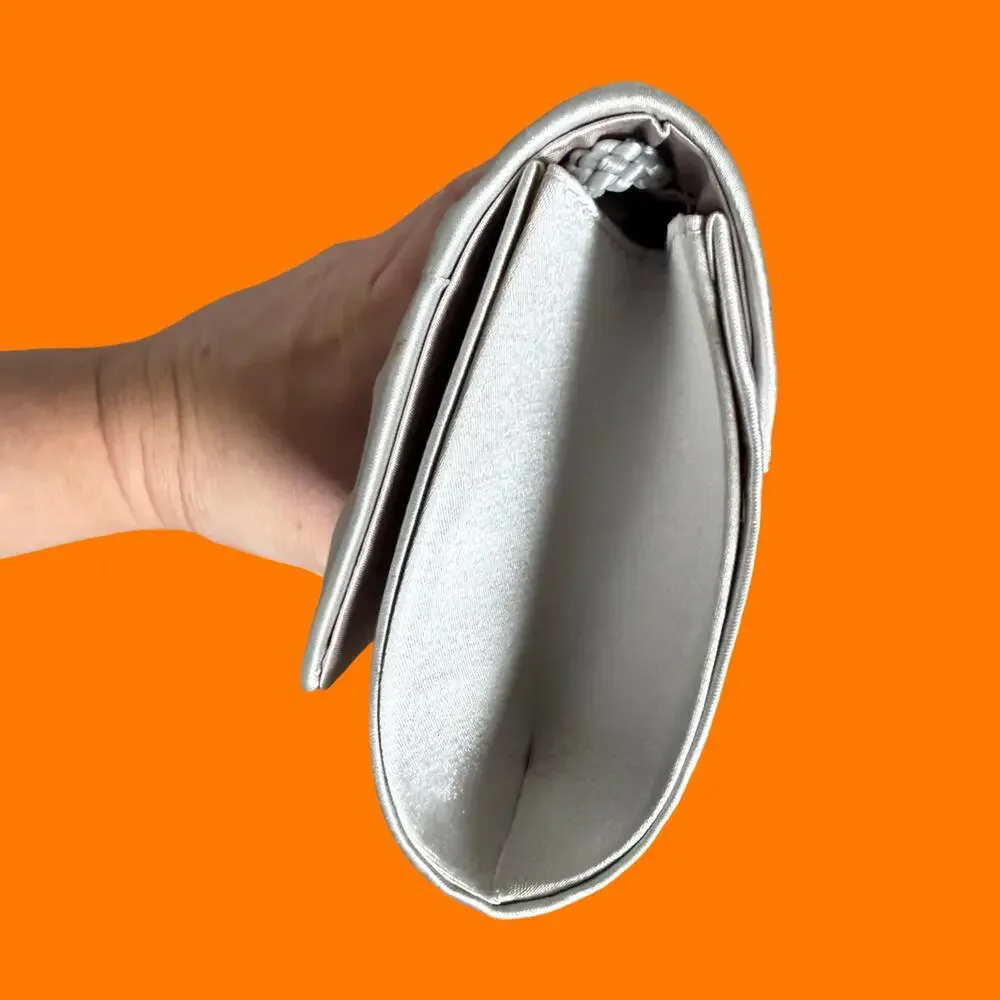 90's vintage silver satin prom bridal y2k clutch bag purse Jessica McClintock